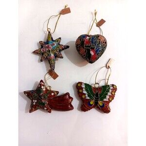 The Discovery Channel Store Enamel Cloisonne Christmas Ornament Set Of 4